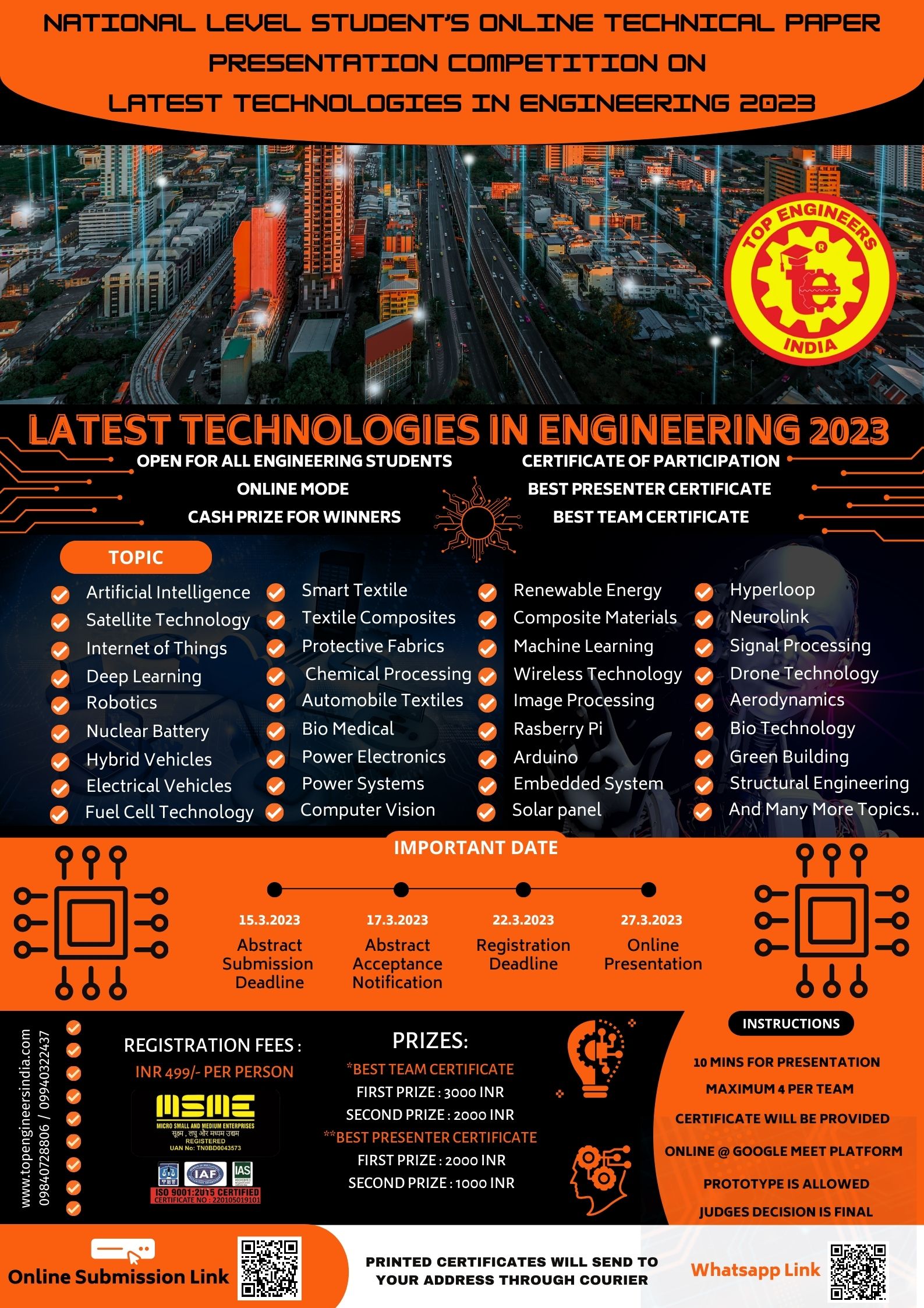 National Level Students Online Technical Paper Presentation Competition on Latest Technologies in Engineering 2023